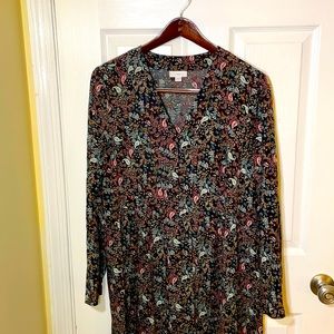 J.JILL dress in black with floral vine print.